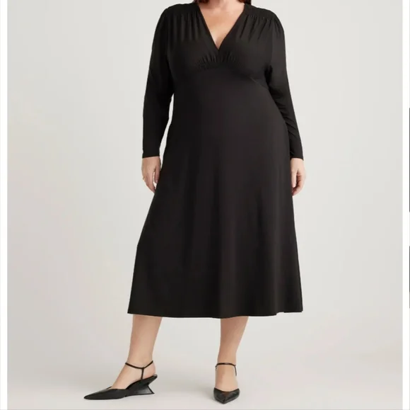 Tencel Jersey V-Neck Long Sleeve Midi Dress - Picture 3 of 7